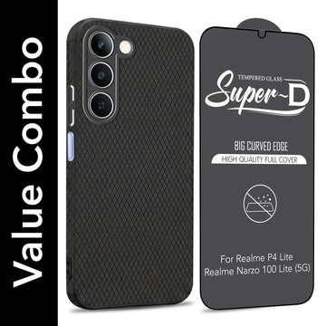 For Realme P4 Lite 5G | Narzo 100 Lite 5G Combo with Back Cover and 9H Tempered Glass (Liquid Silicone | Camera Protection | Oleophobic Coating Screen Glass)