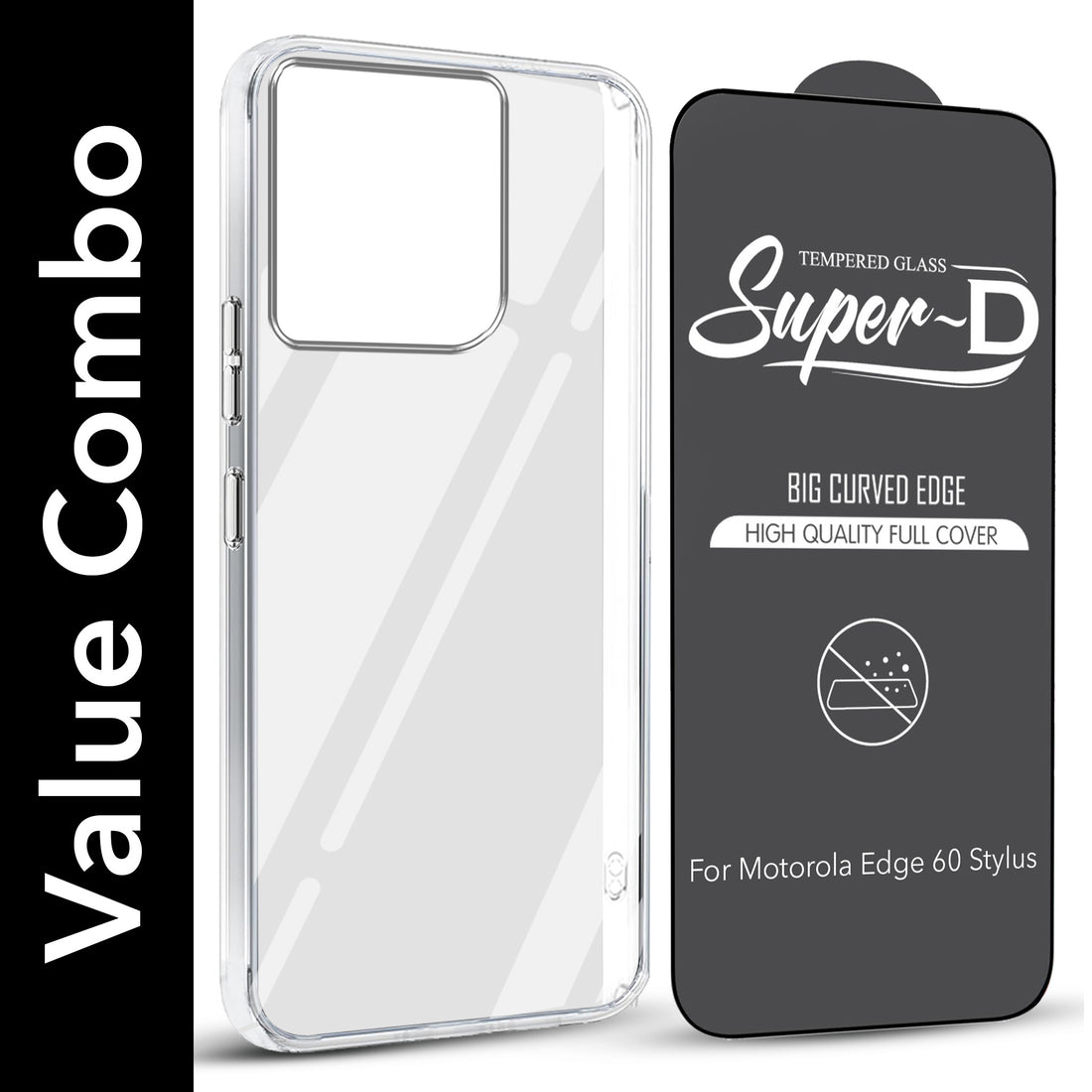 For  Motorola Moto Edge 60 Stylus Combo with Back Cover and 9H Tempered Glass (Lifetime Anti-Yellow | Sleek Hard Crystal | Oleophobic Coating Screen Glass)