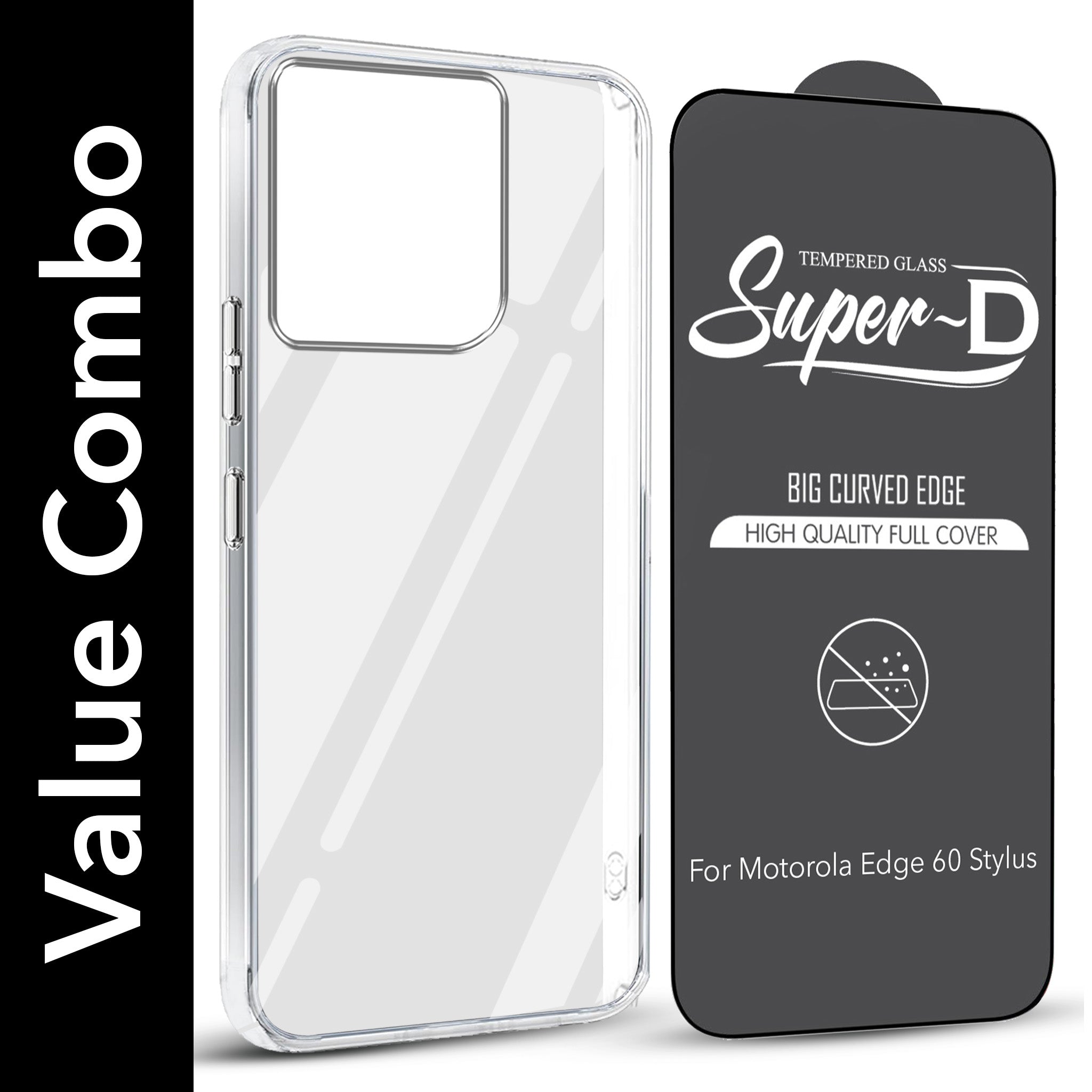 For  Motorola Moto Edge 60 Stylus Combo with Back Cover and 9H Tempered Glass (Lifetime Anti-Yellow | Sleek Hard Crystal | Oleophobic Coating Screen Glass)