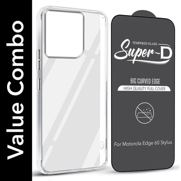 For  Motorola Moto Edge 60 Stylus Combo with Back Cover and 9H Tempered Glass (Lifetime Anti-Yellow | Sleek Hard Crystal | Oleophobic Coating Screen Glass)