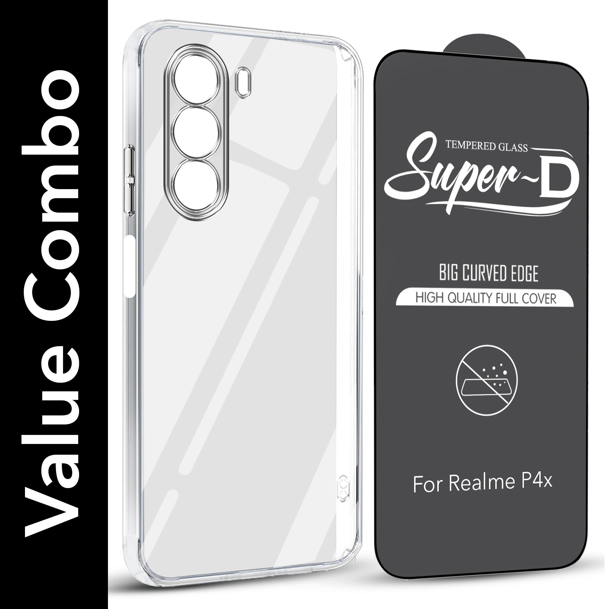 For Realme P4x Combo with Back Cover and 9H Tempered Glass (Lifetime Anti-Yellow | Sleek Hard Crystal | Oleophobic Coating Screen Glass)