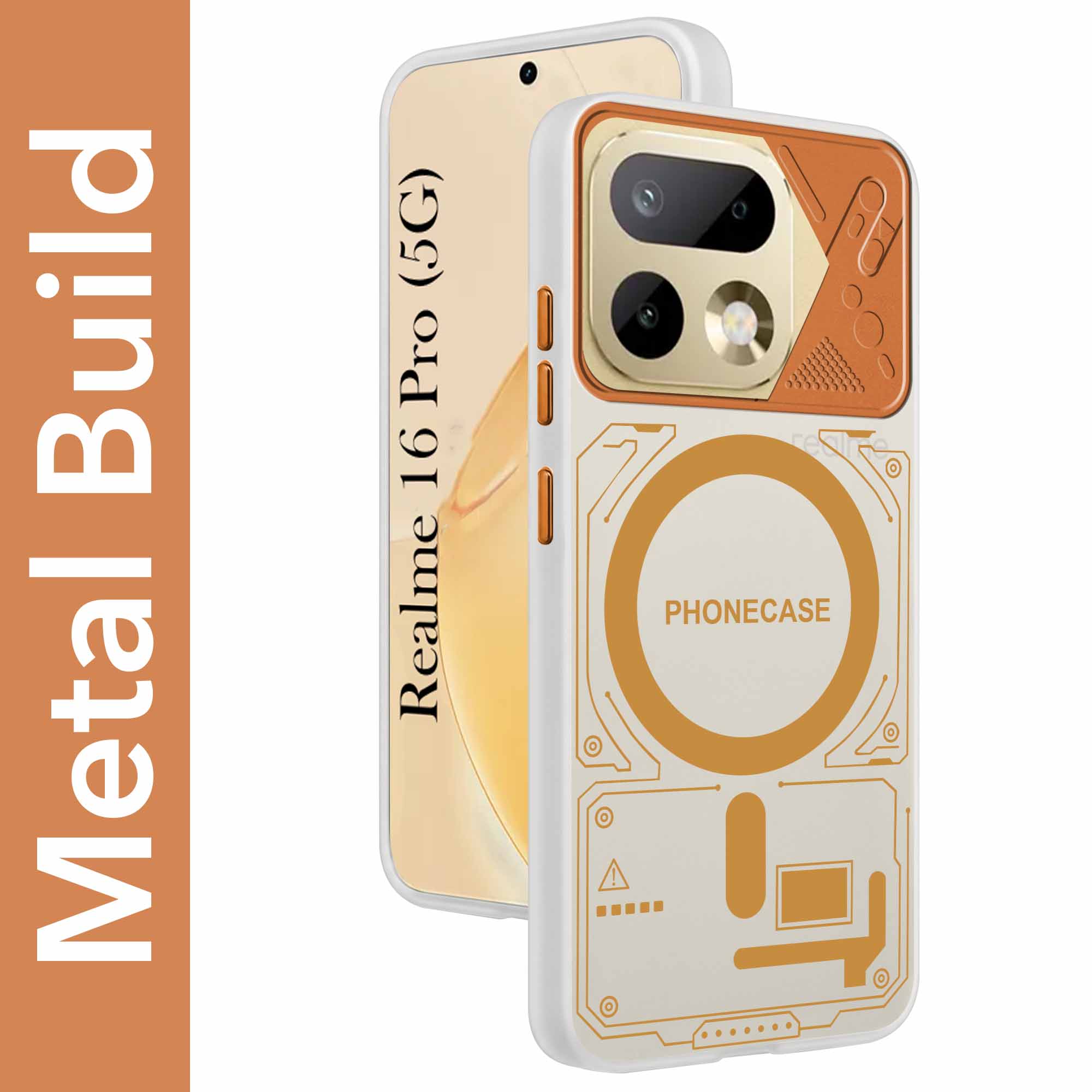 For Realme 16 Pro Metallic Back Cover Case (Metallic Camera Protection & Buttons | Translucent Milky Shade | Hard Polycarbonate)