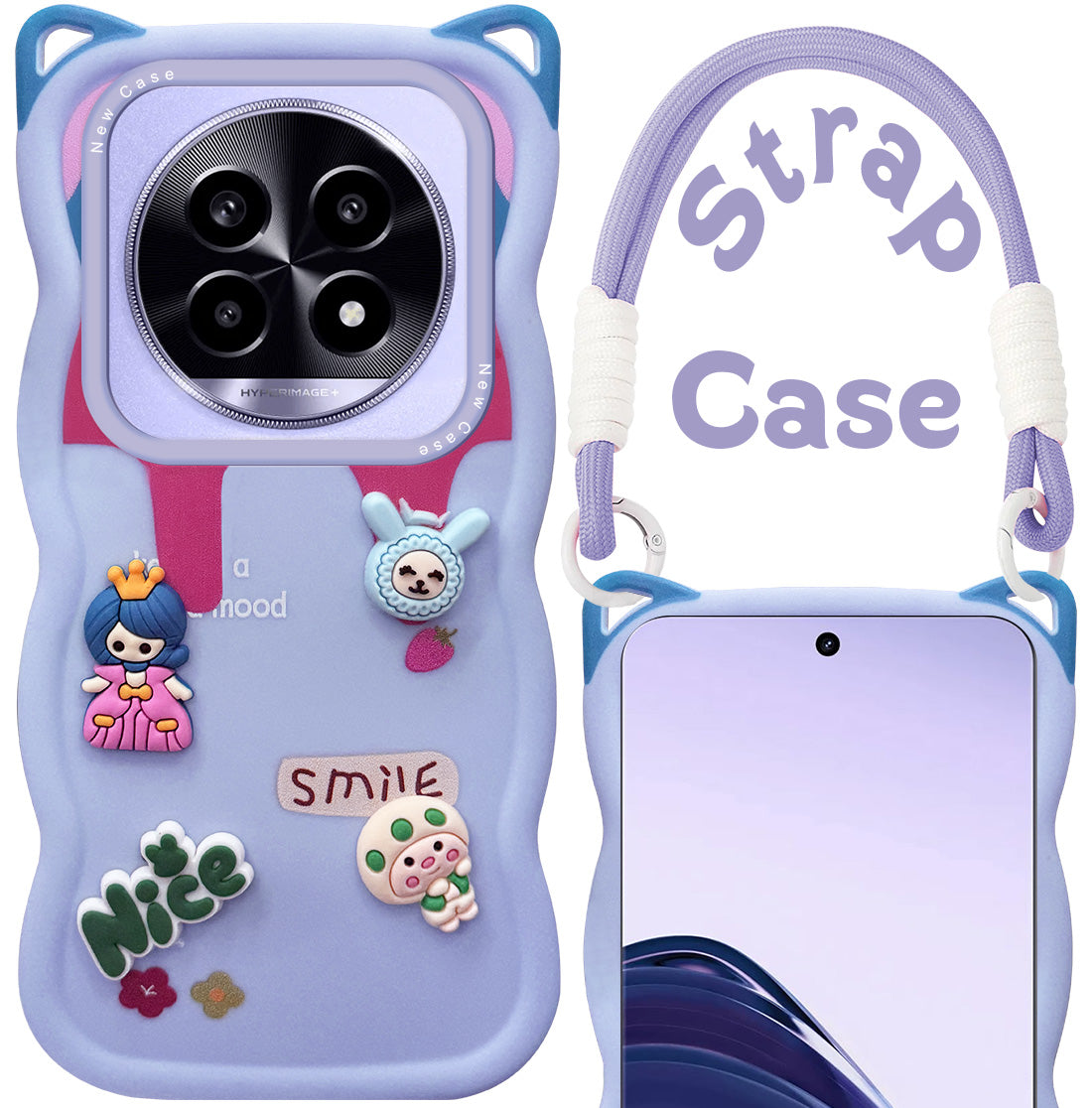 For Realme 13 Pro | Realme 13 Pro Plus 5G Back Case Cover Strap(3D embossed Figures | Strap Holder | 360* Soft Cushion with Camera Bump)