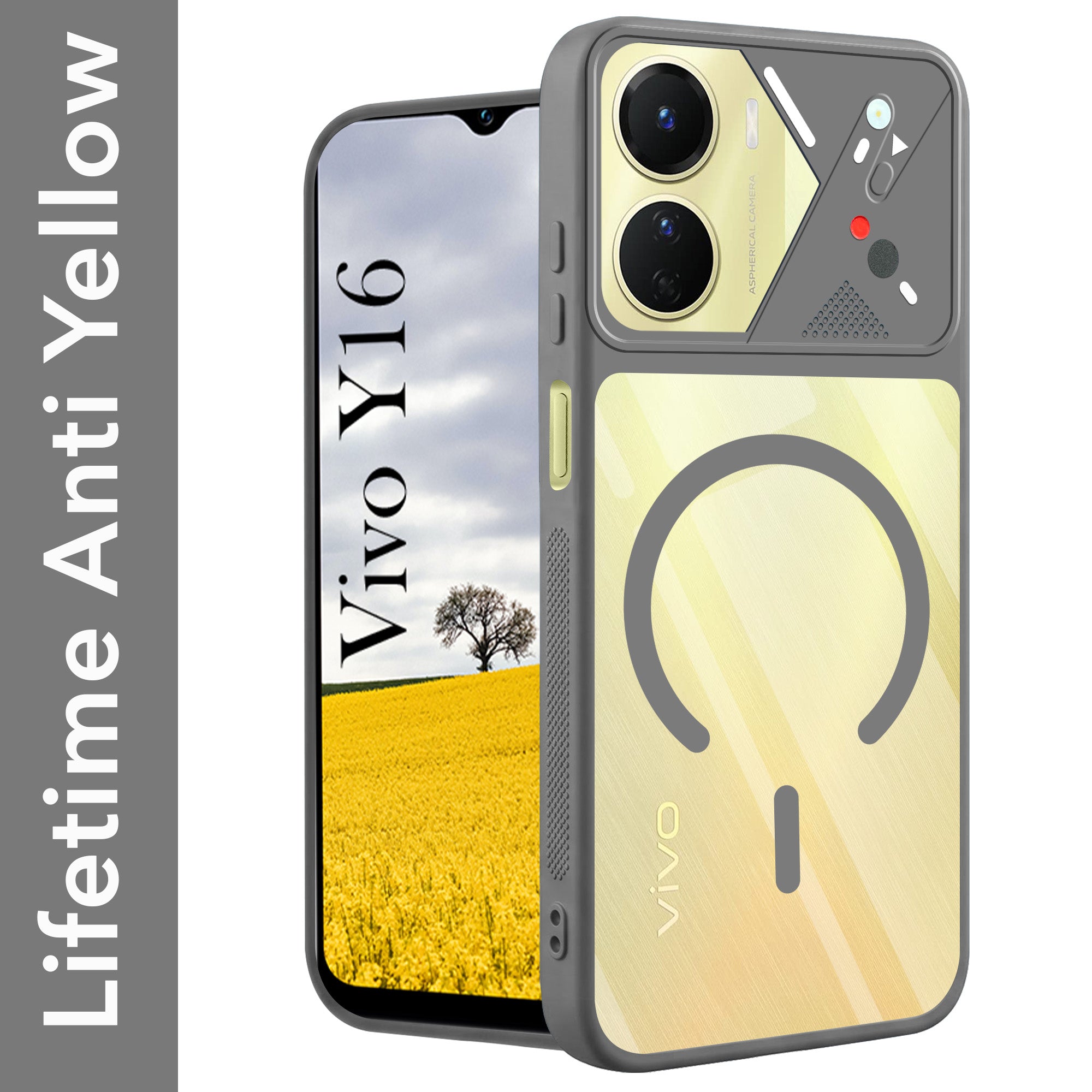 For Vivo Y16 Back Cover Case Lifetime Anti-Yellow Clear (Camera Protection | Side Grip | Wireless MagSafe Compatible)
