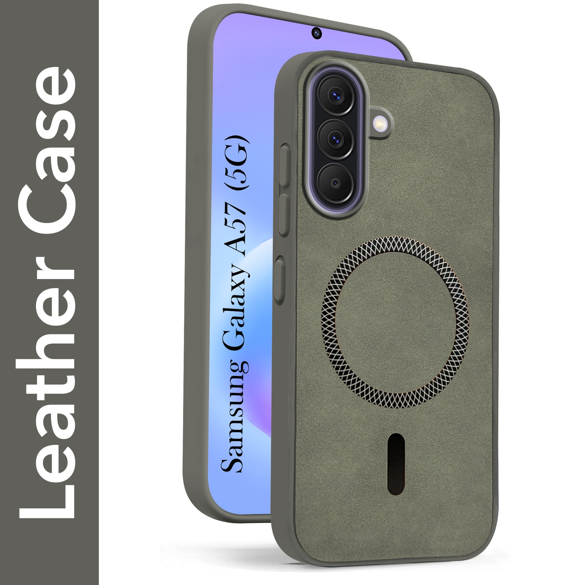 For Samsung Galaxy A57 5G Back Cover Case Leather Finish (MagSafe Compatible Wireless Charging | Soft Touch | Camera Bump Protection)