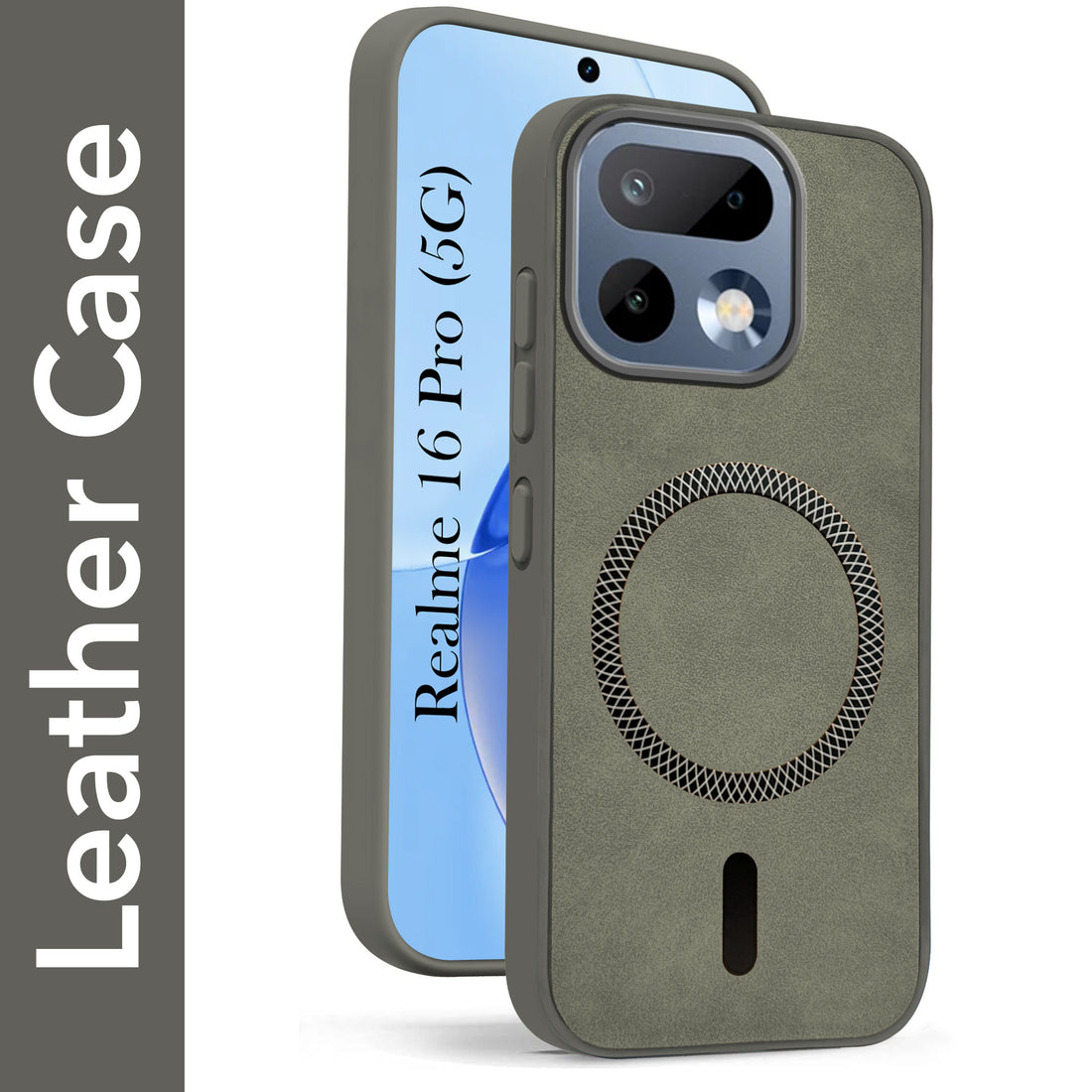 For Realme 16 Pro Back Cover Case Leather Finish (MagSafe Compatible Wireless Charging | Soft Touch | Camera Bump Protection)