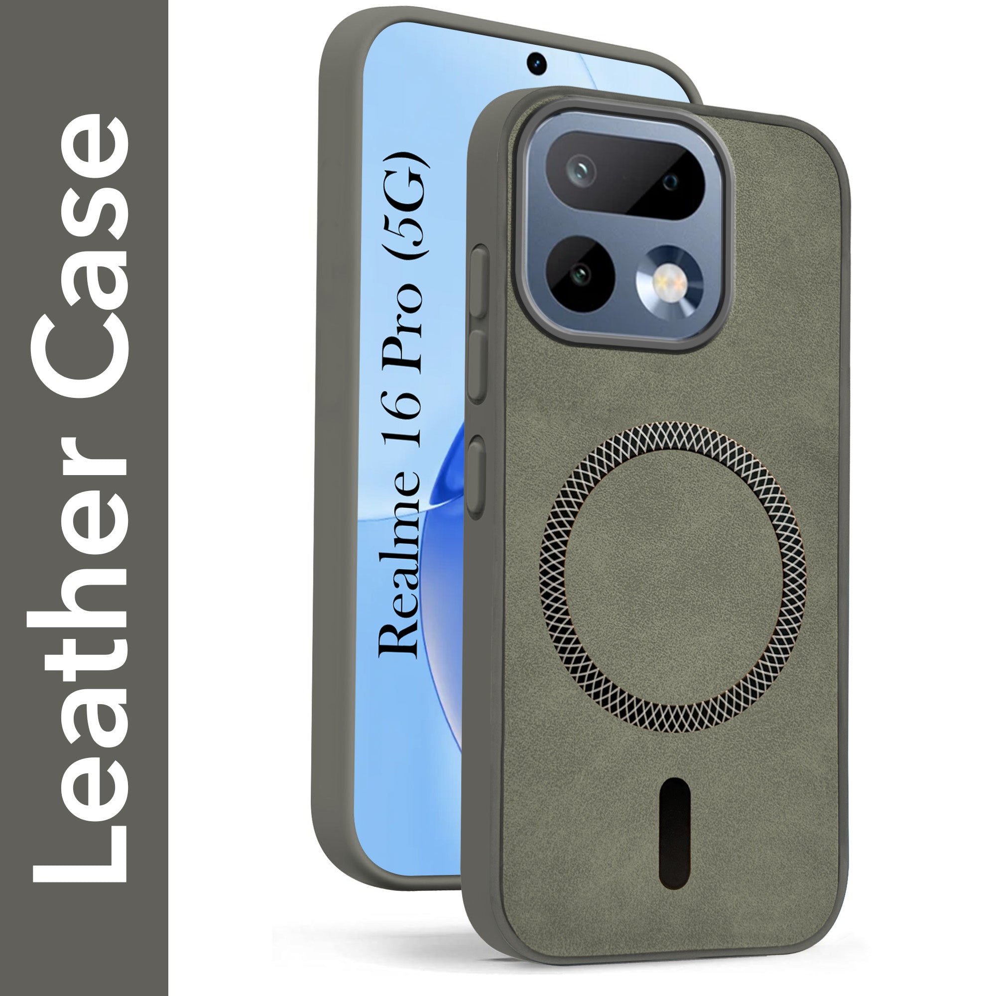 For Realme 16 Pro Back Cover Case Leather Finish (MagSafe Compatible Wireless Charging | Soft Touch | Camera Bump Protection)
