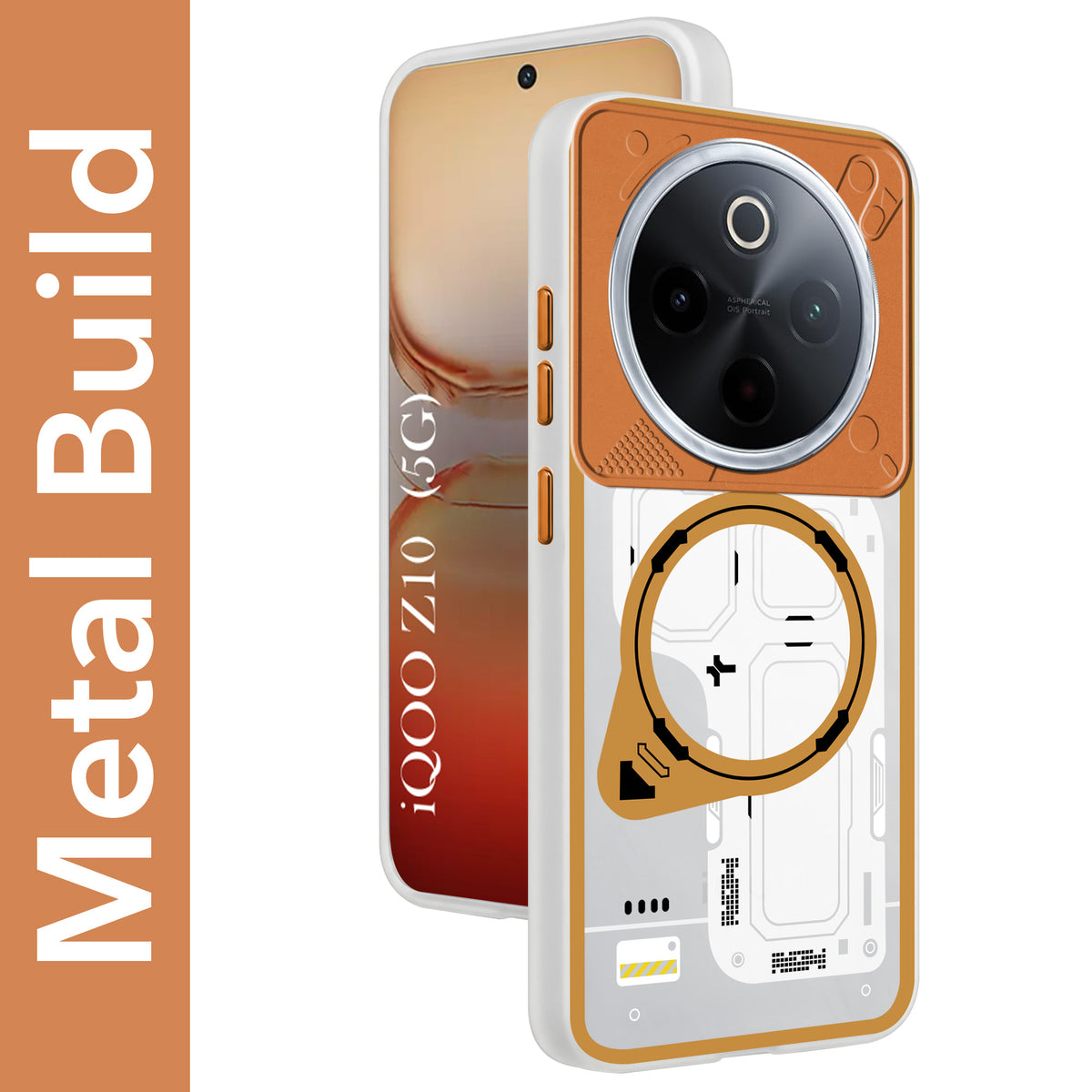 For Vivo iQOO Z10 Metallic Back Cover Case (Metallic Camera Protection & Buttons | Translucent Milky Shade | Hard Polycarbonate)