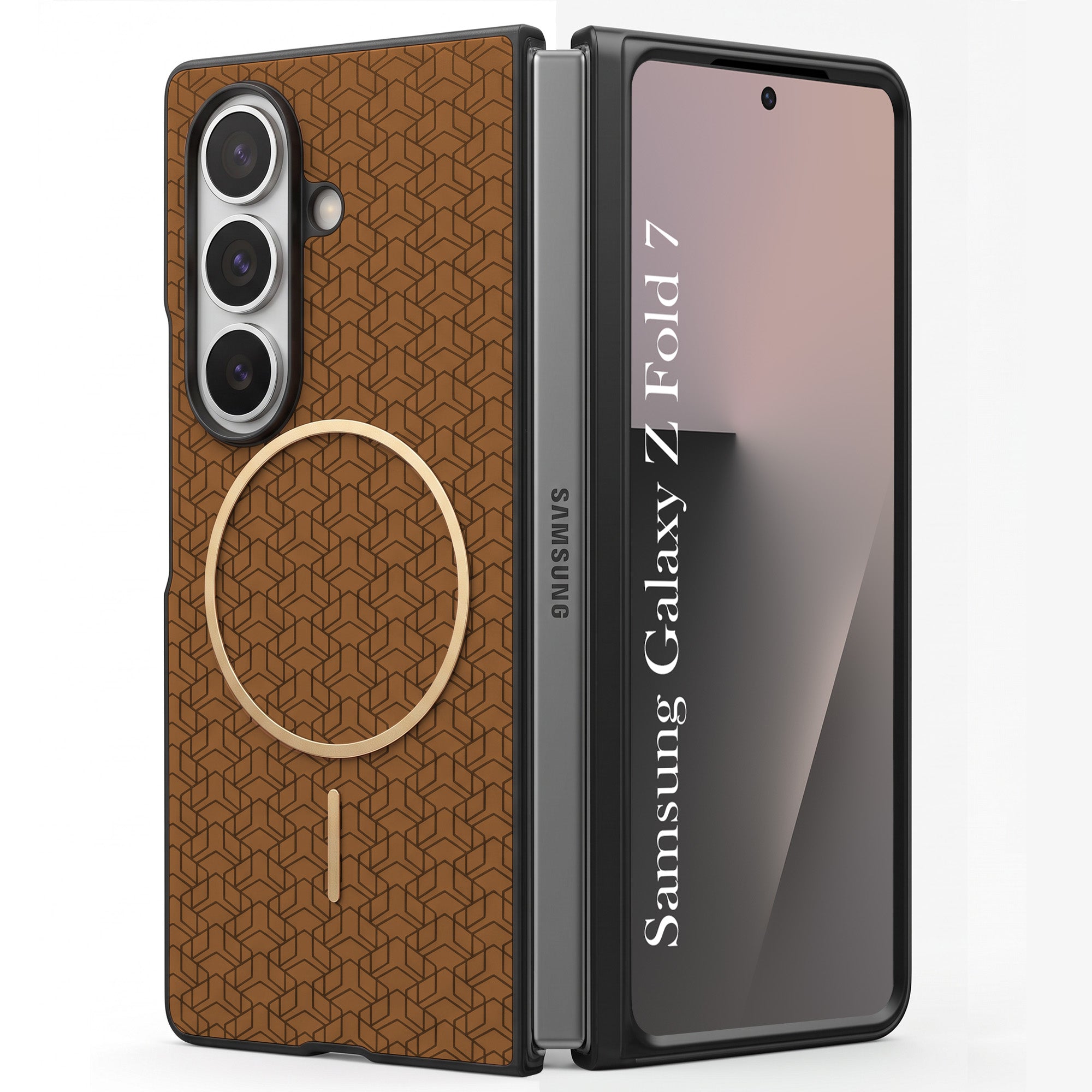 For Samsung Galaxy Z Fold 7 Back Cover Case Leather Finish (MagSafe Wireless Charging Compatible | Inside Microfiber Cloth)