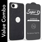 For Apple iPhone 16e | iPhone 17e Combo with Back Cover and 9H Tempered Glass (Textured Grip Design | Micro-Fiber Cloth Inside | Oleophobic Coating Screen Glass)