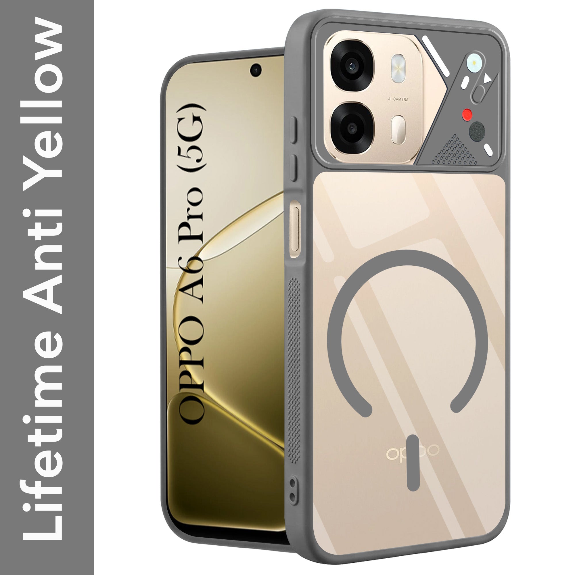 For Oppo A6 Pro Back Cover Case Lifetime Anti-Yellow Clear (Camera Protection | Side Grip | Wireless MagSafe Compatible)