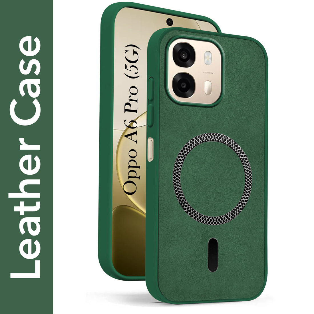 For Oppo A6 Pro Back Cover Case Leather Finish (MagSafe Compatible Wireless Charging | Soft Touch | Camera Bump Protection)