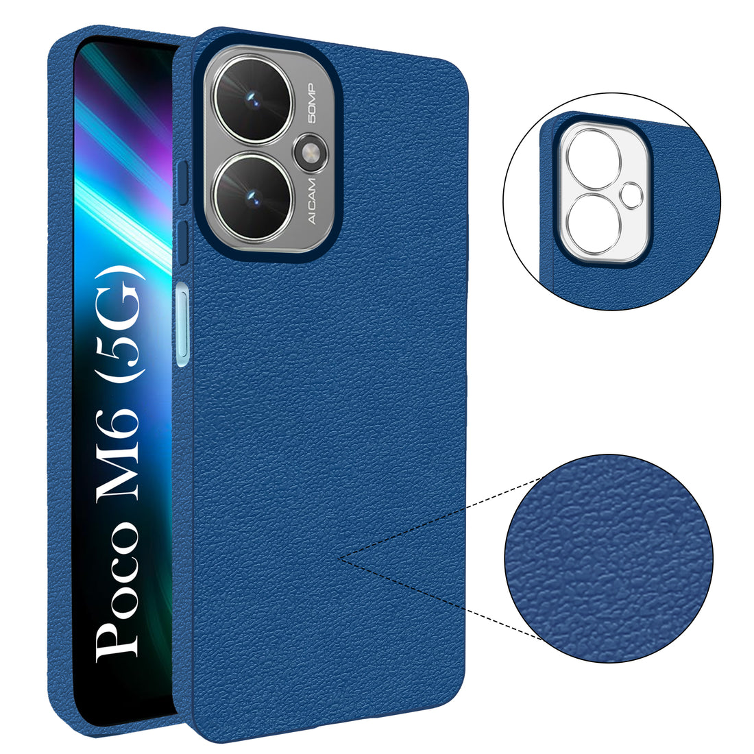 For Poco M6 5G Back Cover Case (Glass Like Camera Protection | Leather Feel | Minimalist Professional Grip)