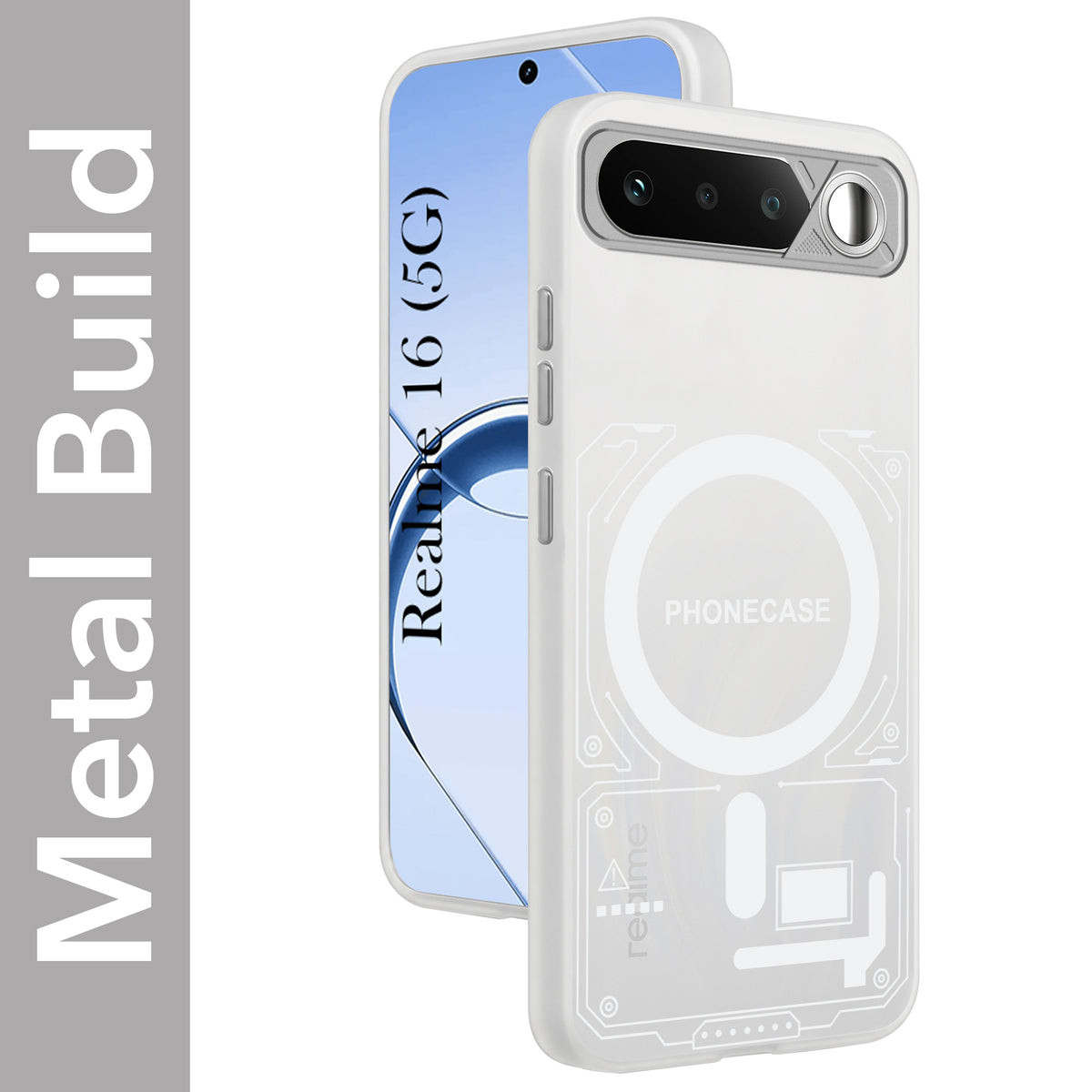 For Realme 16 Metallic Back Cover Case (Metallic Camera Protection & Buttons | Translucent Milky Shade | Hard Polycarbonate)