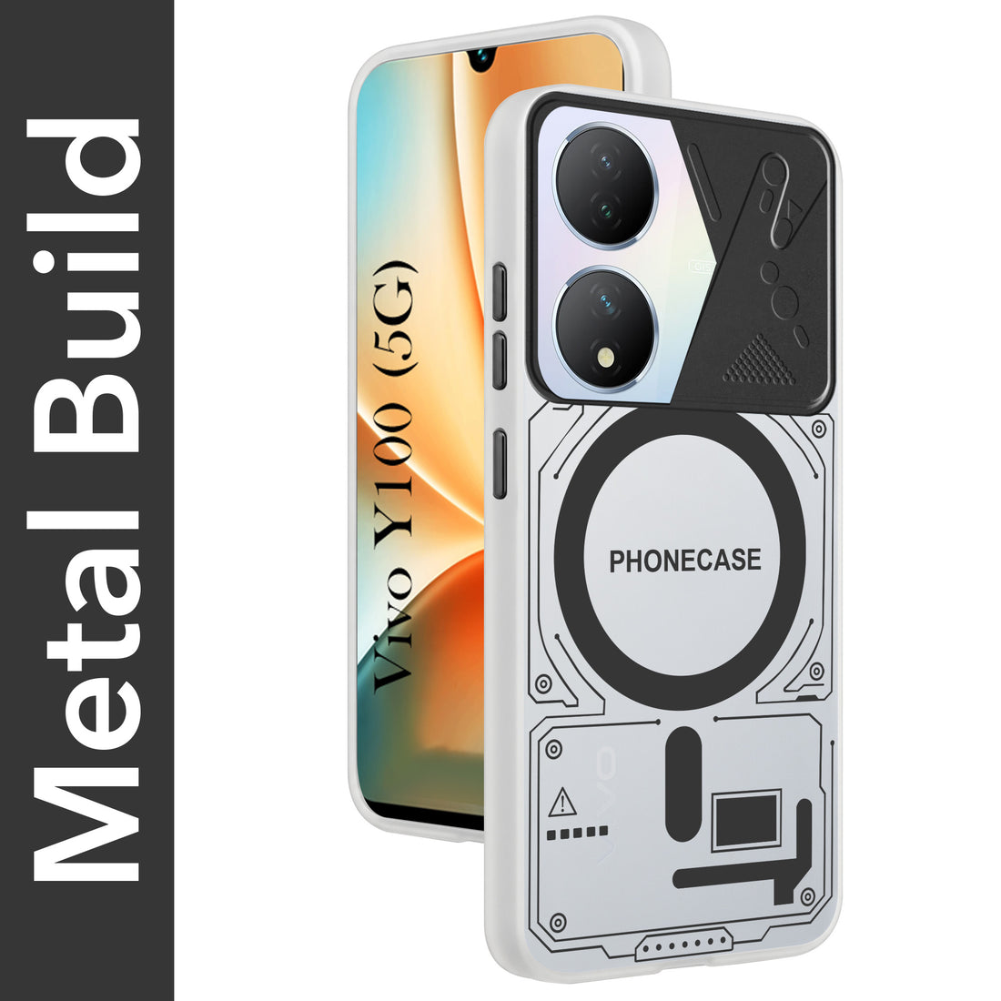 For Vivo Y100 5G Metallic Back Cover Case (Metallic Camera Protection & Buttons | Translucent Milky Shade | Hard Polycarbonate)