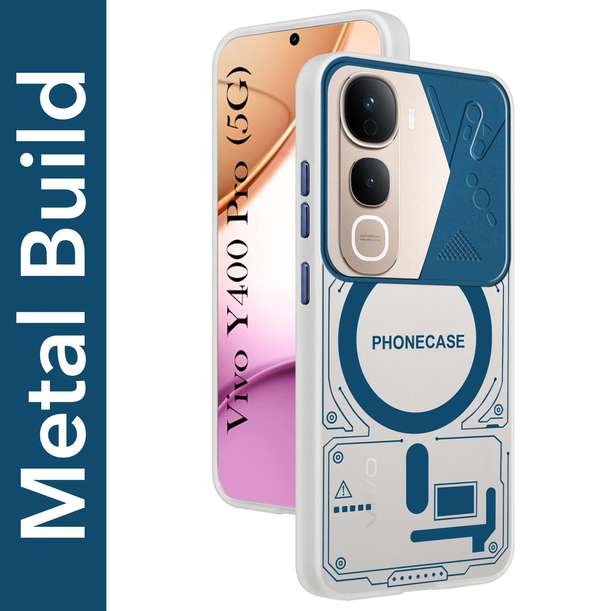 For Vivo Y400 Pro Metallic Back Cover Case (Metallic Camera Protection & Buttons | Translucent Milky Shade | Hard Polycarbonate)