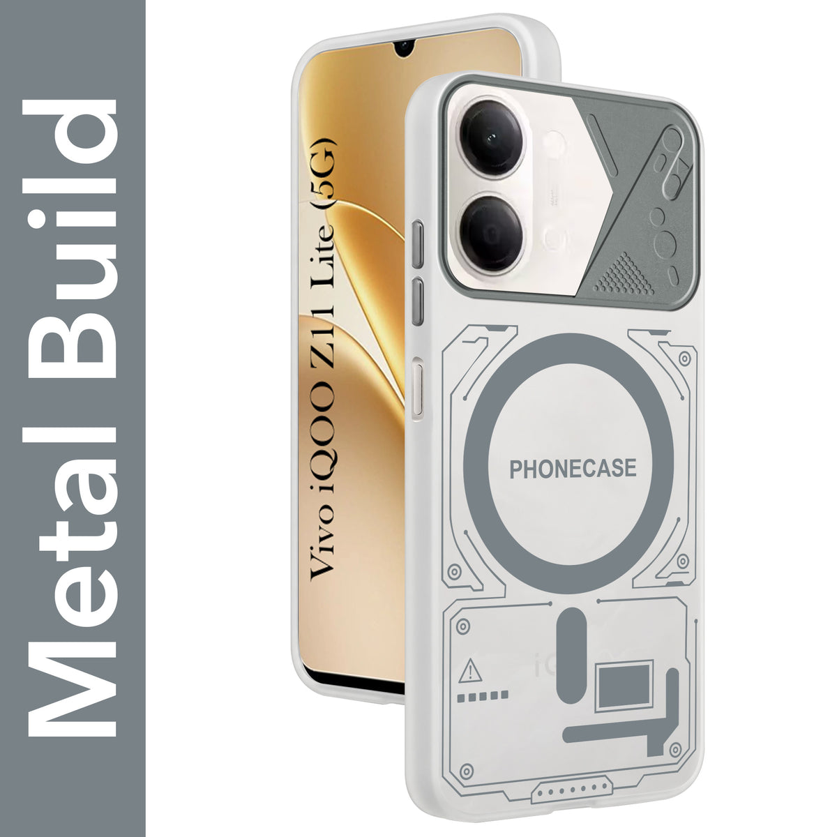 For Vivo iQOO Z11 Lite Metallic Back Cover Case (Metallic Camera Protection & Buttons | Translucent Milky Shade | Hard Polycarbonate)