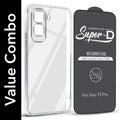 For Vivo T5 Pro 5G Combo with Back Cover and 9H Tempered Glass (Lifetime Anti-Yellow | Sleek Hard Crystal | Oleophobic Coating Screen Glass)