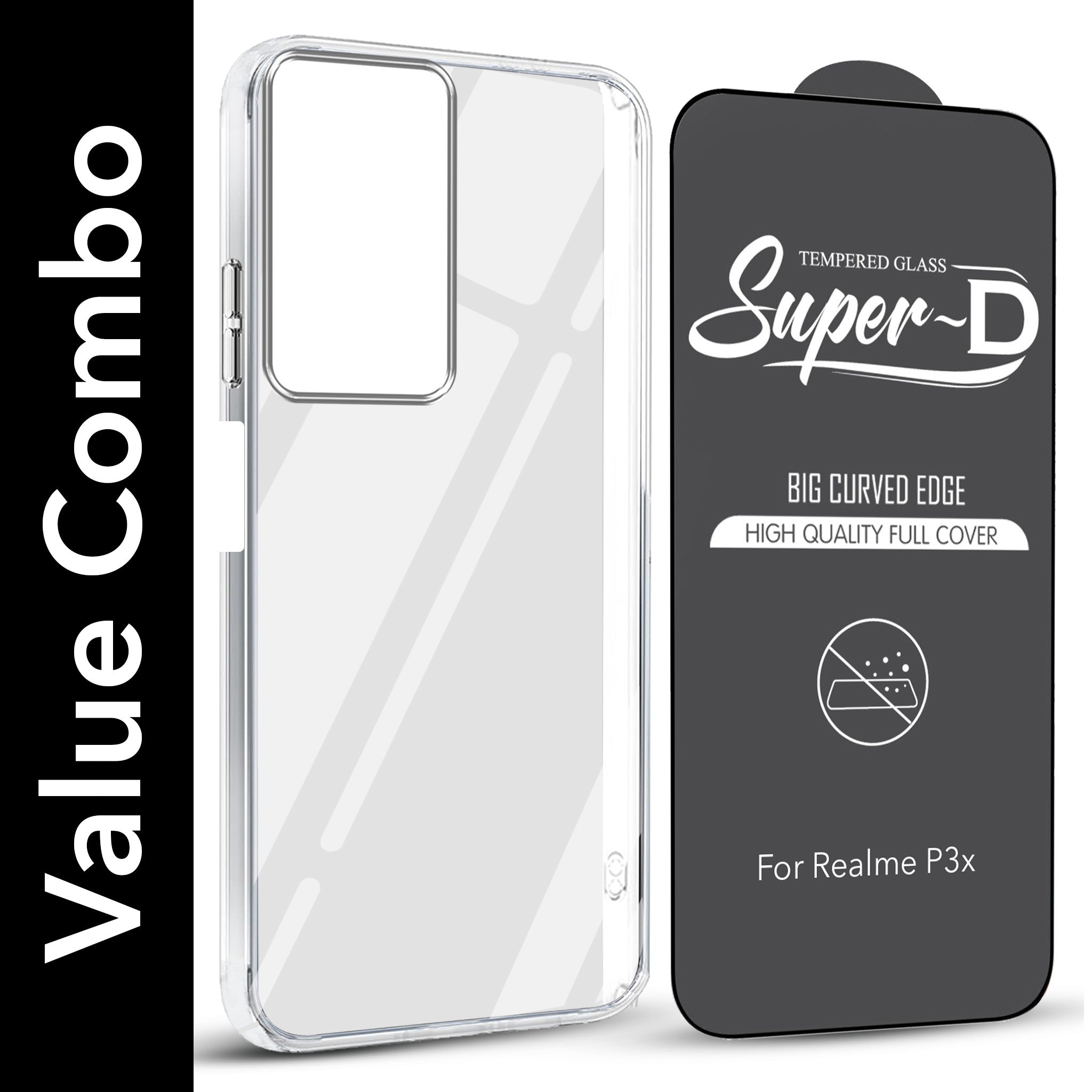 For Realme P3x Combo with Back Cover and 9H Tempered Glass (Lifetime Anti-Yellow | Sleek Hard Crystal | Oleophobic Coating Screen Glass)