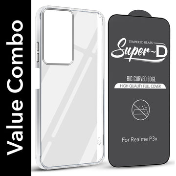 For Realme P3x Combo with Back Cover and 9H Tempered Glass (Lifetime Anti-Yellow | Sleek Hard Crystal | Oleophobic Coating Screen Glass)