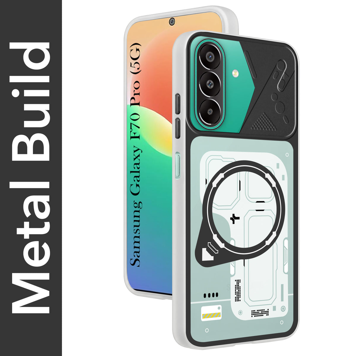 For Samsung Galaxy F70 Pro 5G Metallic Back Cover Case (Metallic Camera Protection & Buttons | Translucent Milky Shade | Hard Polycarbonate)
