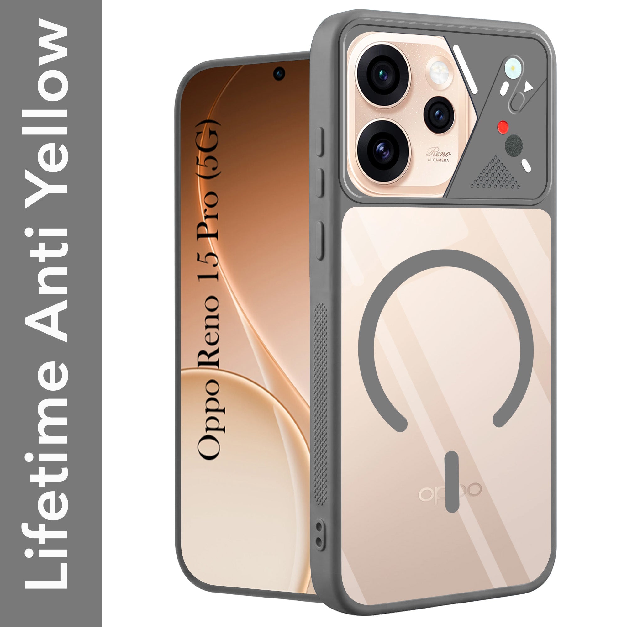 For Oppo Reno15 Pro 5G | Oppo Reno 15 Pro 5G Back Cover Case Lifetime Anti-Yellow Clear (Camera Protection | Side Grip | Wireless MagSafe Compatible)