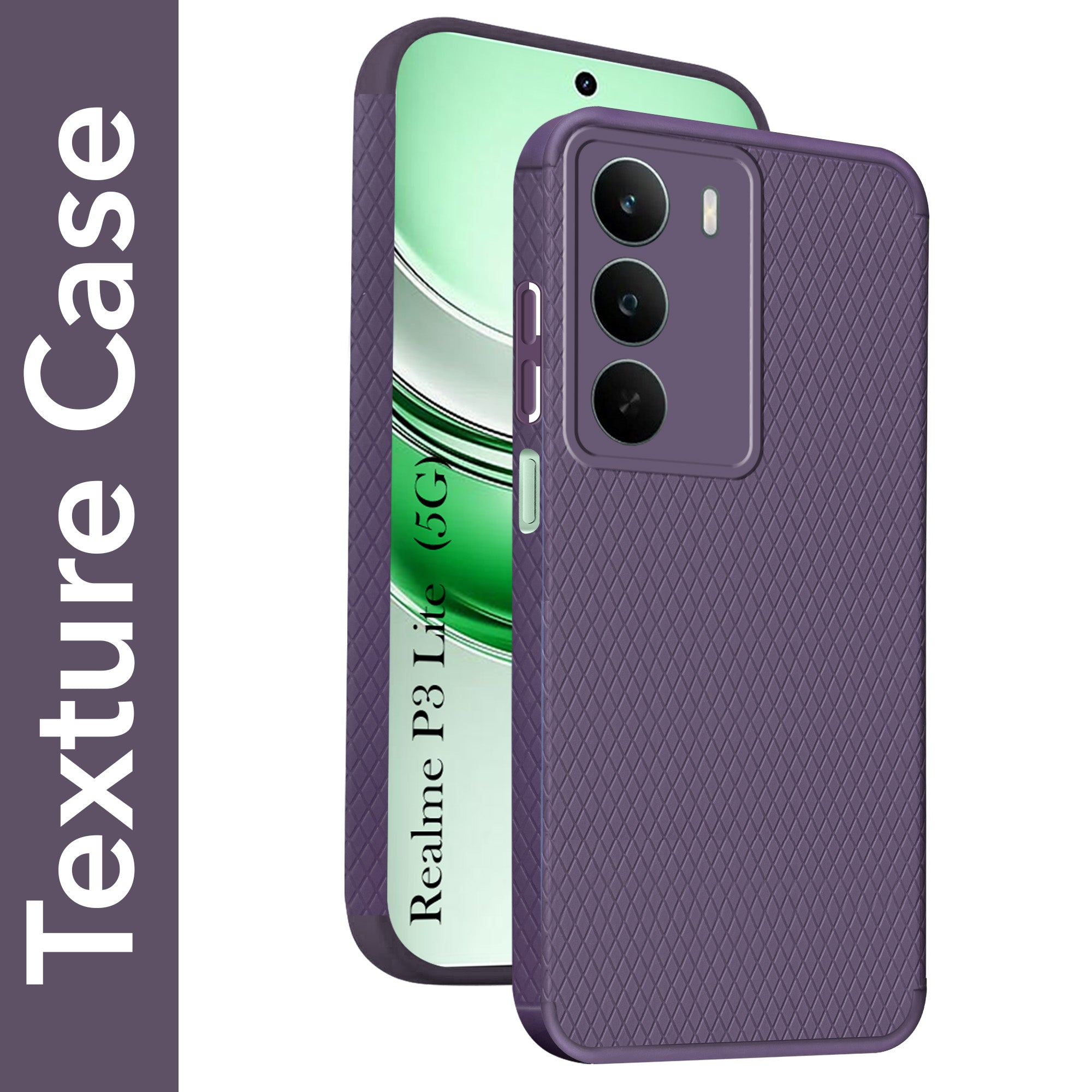 For Realme P3 Lite Back Cover Case (Camera Protection | Side Grip Texture | Soft and Flexible)