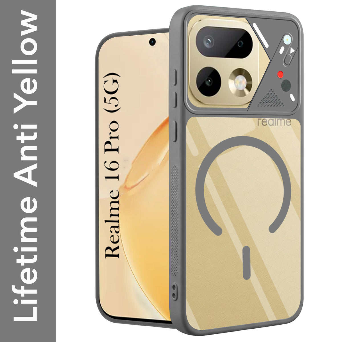 For Realme 16 Pro Back Cover Case Lifetime Anti-Yellow Clear (Camera Protection | Side Grip | Wireless MagSafe Compatible)