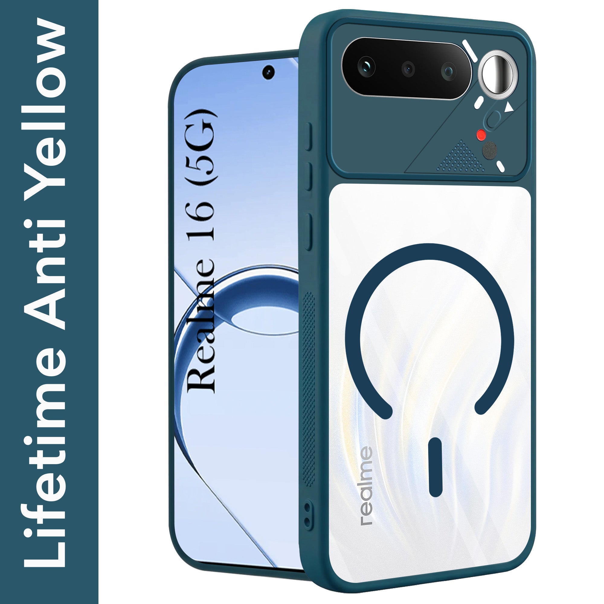 For Realme 16 Back Cover Case Lifetime Anti-Yellow Clear (Camera Protection | Side Grip | Wireless MagSafe Compatible)
