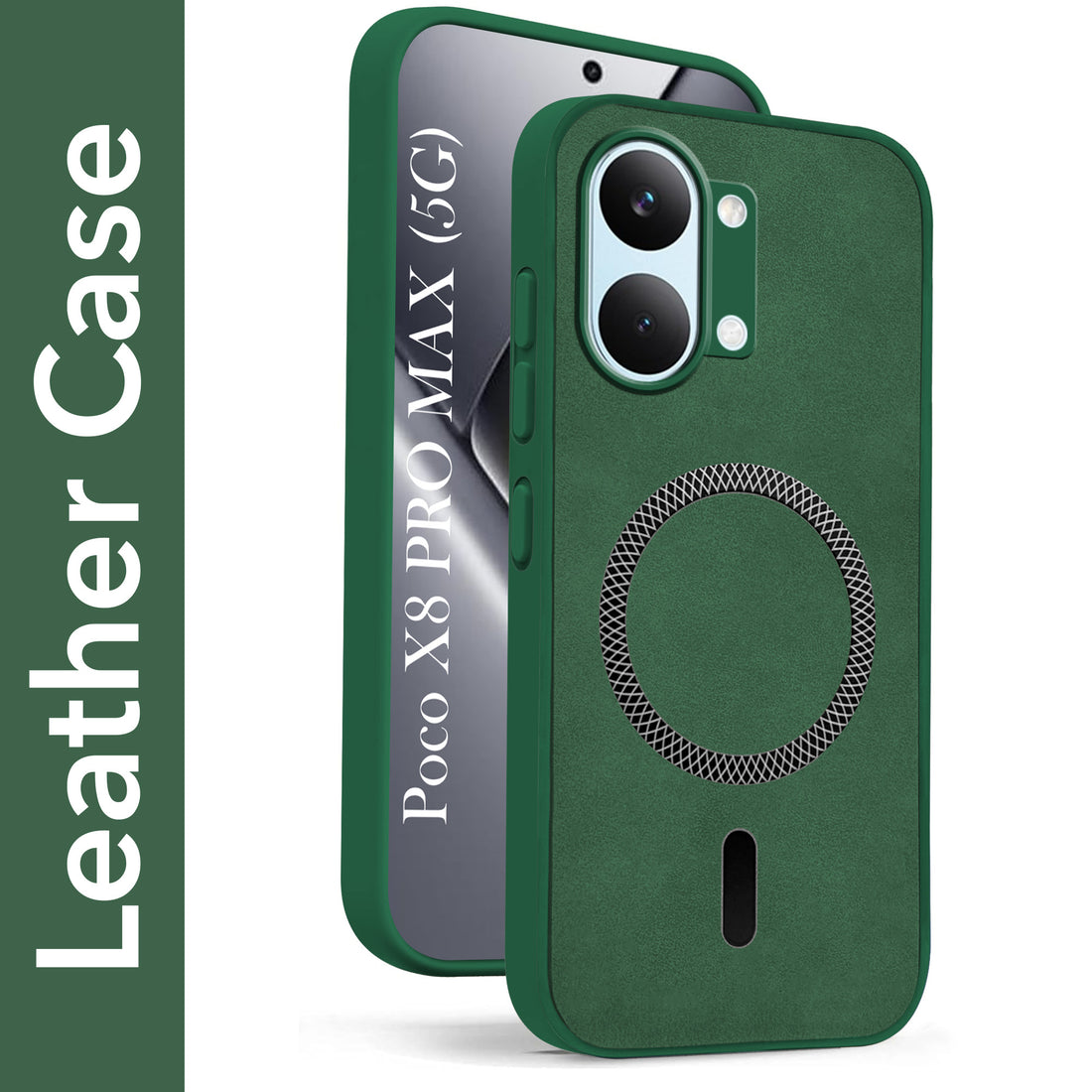 For Poco X8 Pro Max 5G Back Cover Case Leather Finish (MagSafe Compatible Wireless Charging | Soft Touch | Camera Bump Protection)