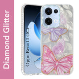 For Oppo Reno13 | Oppo Reno 13 Back Cover Case (Luxury Floral Glitter Cute Butterfly | Diamond Studded Camera Bump | Girls & Women Design)