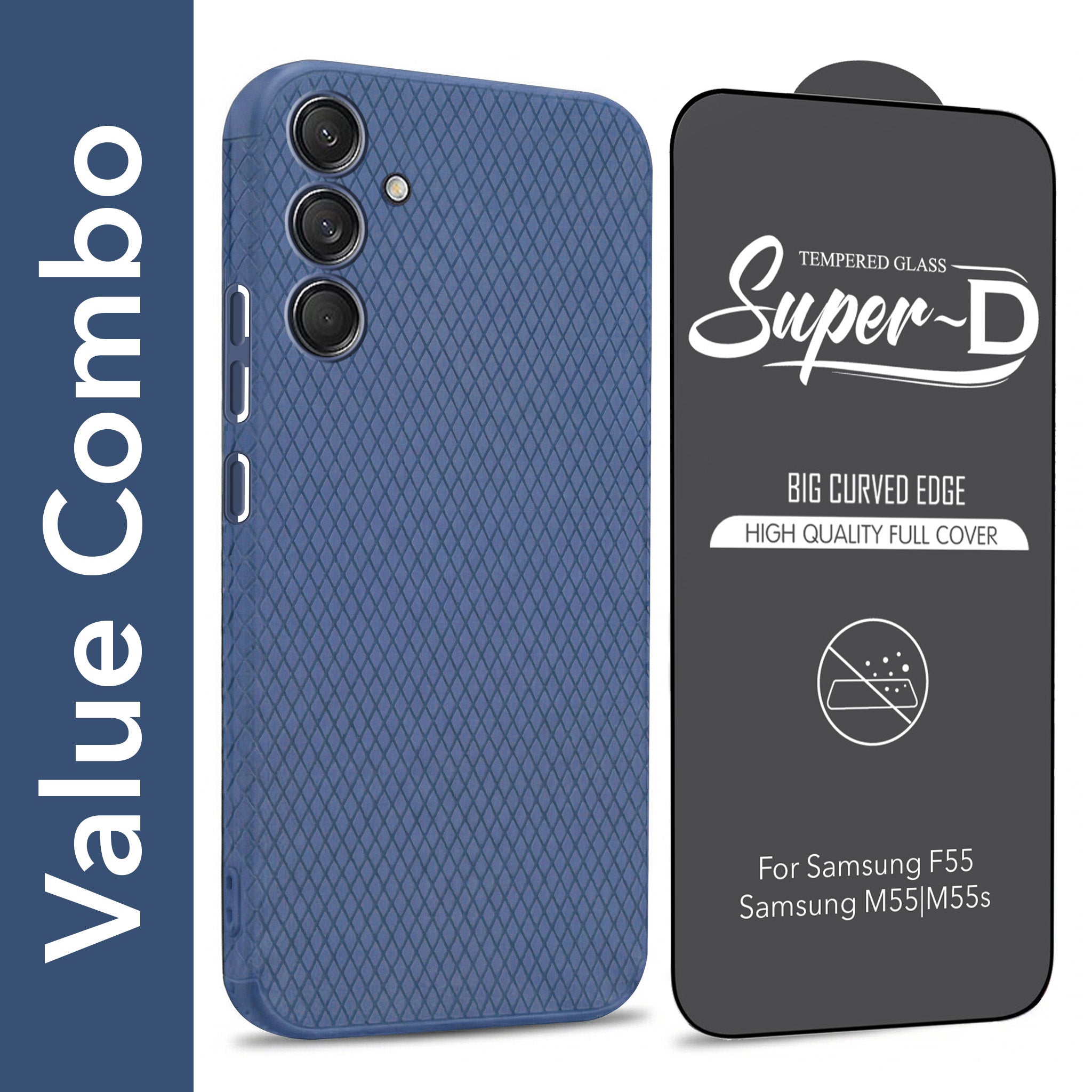 For Samsung Galaxy M55 5G | F55 5G | M55s 5G Combo with Back Cover and 9H Tempered Glass (Liquid Silicone | Camera Protection | Oleophobic Coating Screen Glass)