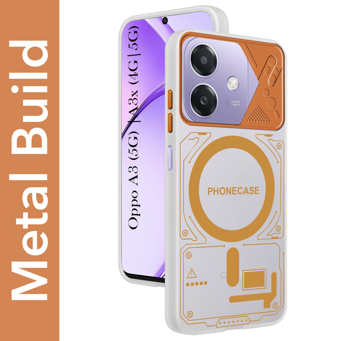 For Oppo A3X (4G/5G) | Oppo A3 5G Metallic Back Cover Case (Metallic Camera Protection & Buttons | Translucent Milky Shade | Hard Polycarbonate)