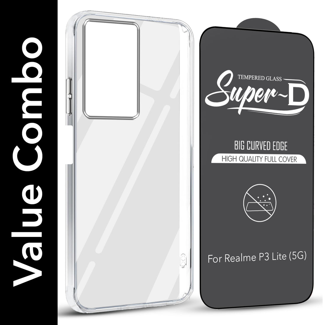 For Realme P3 Lite Combo with Back Cover and 9H Tempered Glass (Lifetime Anti-Yellow | Sleek Hard Crystal | Oleophobic Coating Screen Glass)