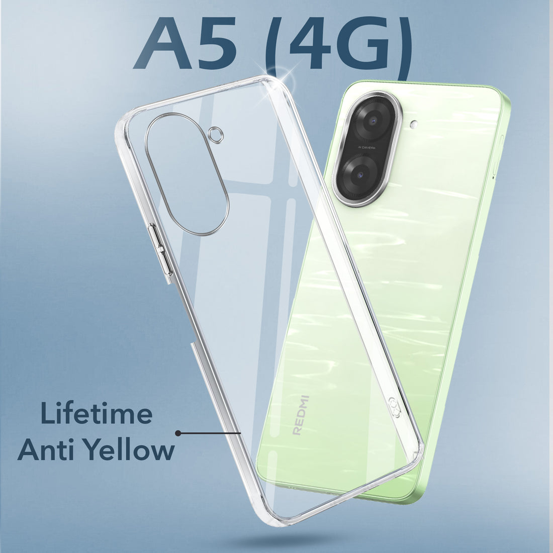 For Redmi A5 4G Lifetime Anti-Yellow Clear Back Cover Case (Sleek Hard Crystal | Shockproof and Camera Protection)