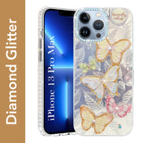 For Apple iPhone 13 Pro Max Back Cover Case (Luxury Floral Glitter Cute Butterfly | Diamond Studded Camera Bump | Girls & Women Design)