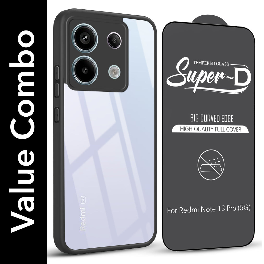For Redmi Note 13 Pro Combo with Back Cover and 9H Tempered Glass (Lifetime Anti-Yellow | Crystal Clear Shockproof | Oleophobic Coating Screen Glass)