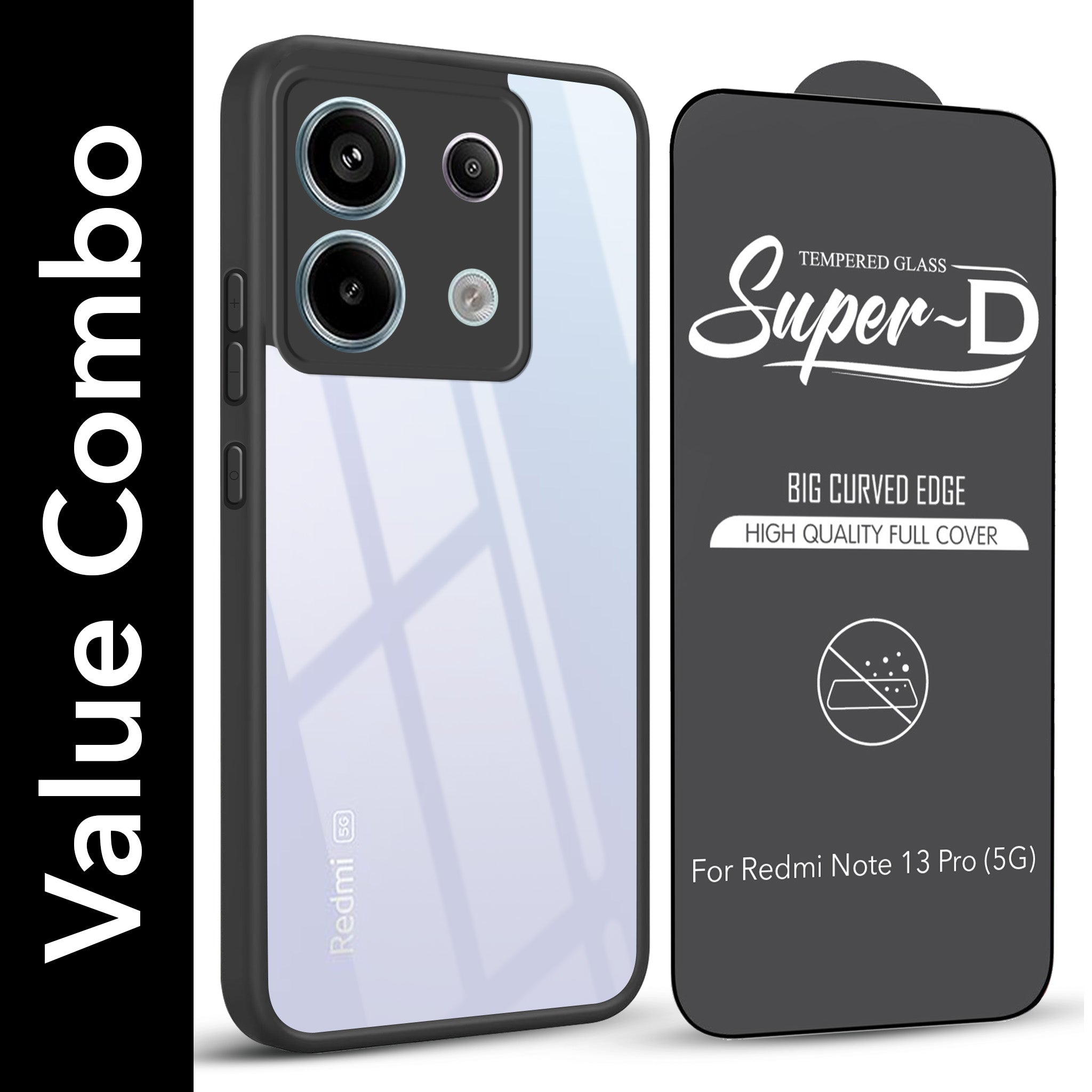 For Redmi Note 13 Pro Combo with Back Cover and 9H Tempered Glass (Lifetime Anti-Yellow | Crystal Clear Shockproof | Oleophobic Coating Screen Glass)