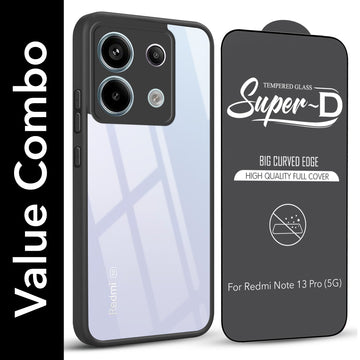 For Redmi Note 13 Pro Combo with Back Cover and 9H Tempered Glass (Lifetime Anti-Yellow | Crystal Clear Shockproof | Oleophobic Coating Screen Glass)