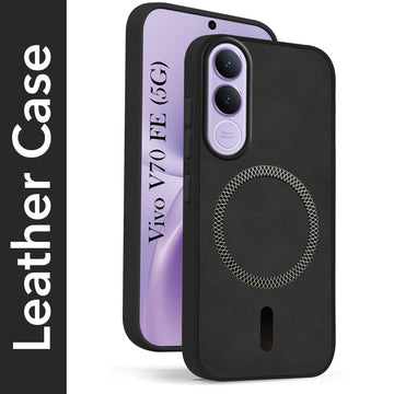 For Vivo V70 FE 5G Back Cover Case Leather Finish (MagSafe Compatible Wireless Charging | Soft Touch | Camera Bump Protection)