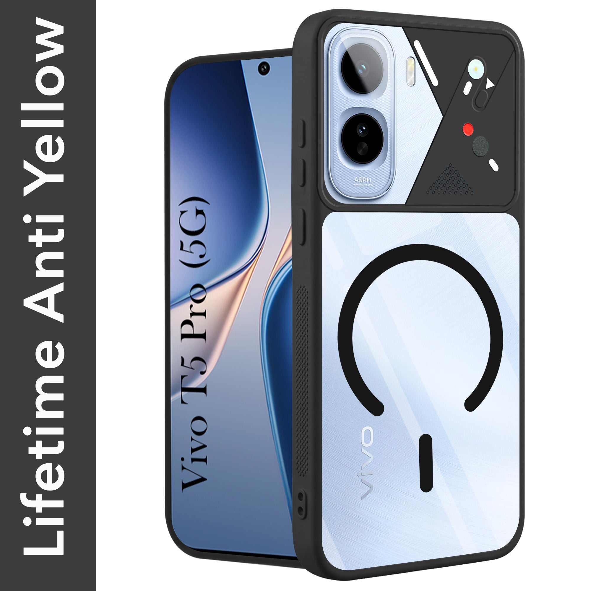 For Vivo T5 Pro 5G Back Cover Case Lifetime Anti-Yellow Clear (Camera Protection | Side Grip | Wireless MagSafe Compatible)