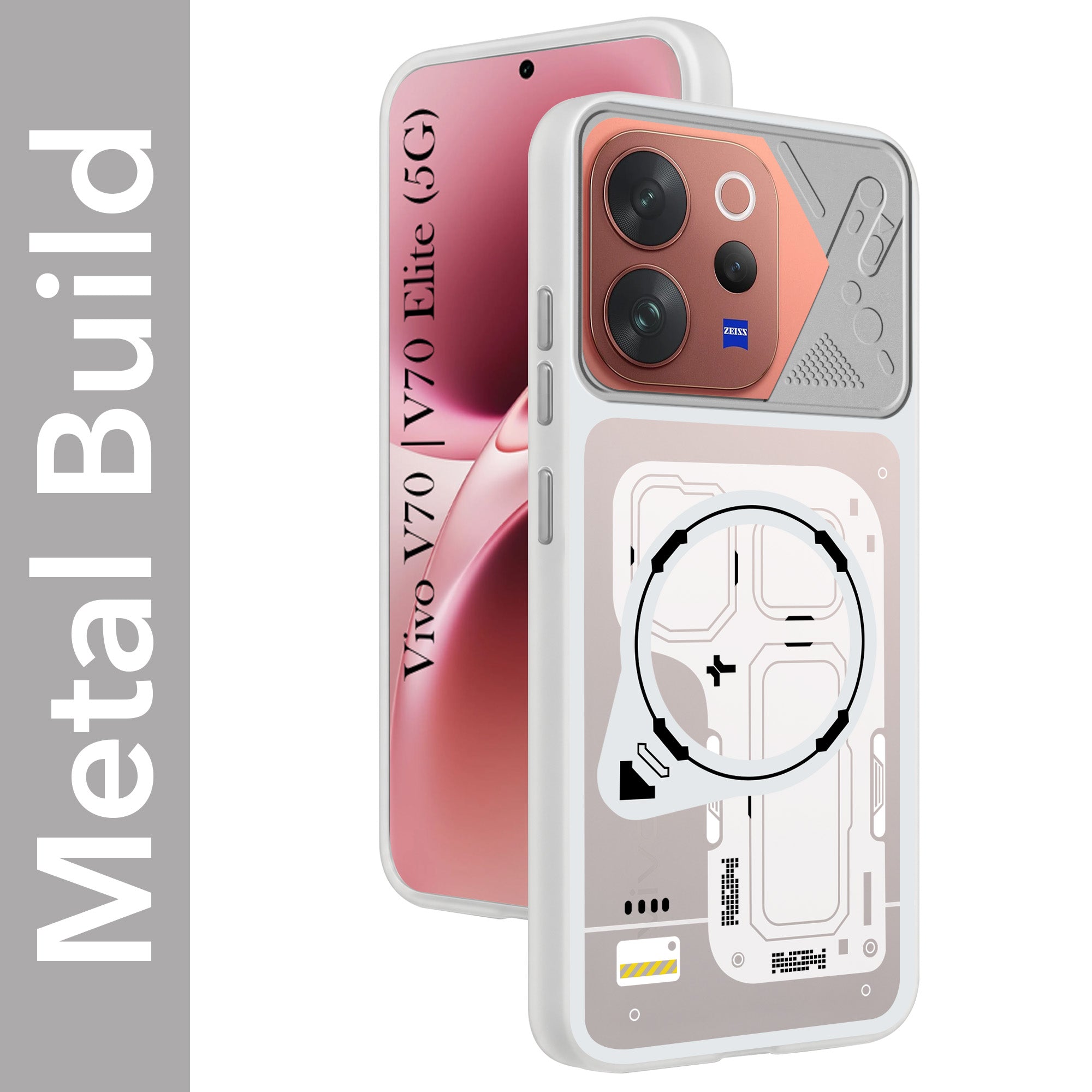 For Vivo V70 | Vivo V70 Elite 5G Metallic Back Cover Case (Metallic Camera Protection & Buttons | Translucent Milky Shade | Hard Polycarbonate)