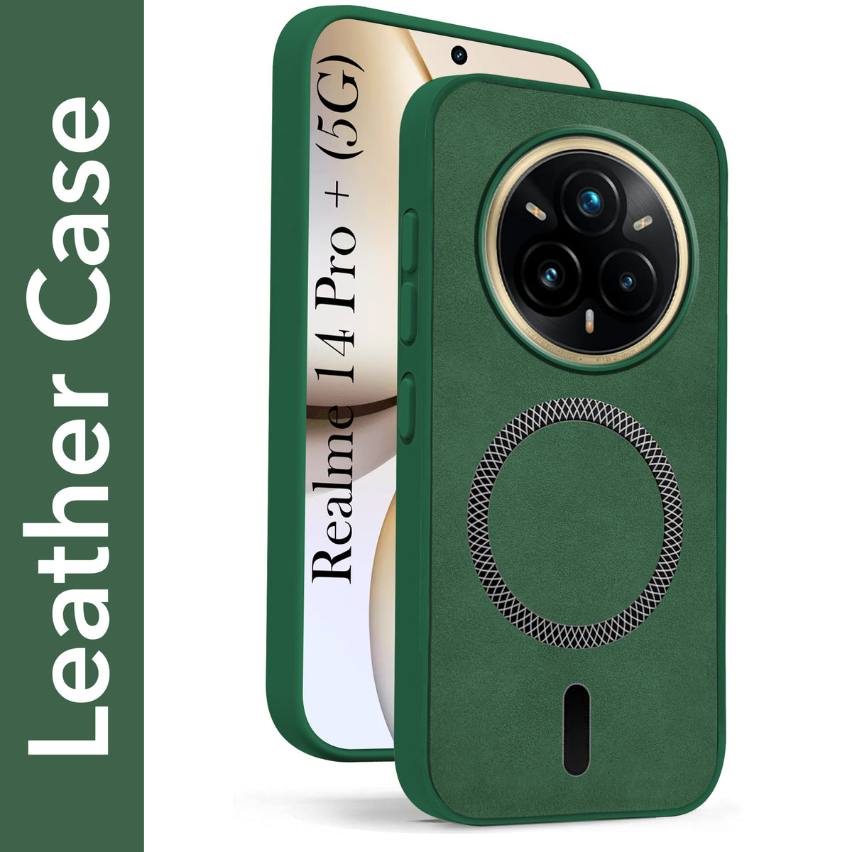 For Realme 14 Pro Plus 5G Back Cover Case Leather Finish (MagSafe Compatible Wireless Charging | Soft Touch | Camera Bump Protection)