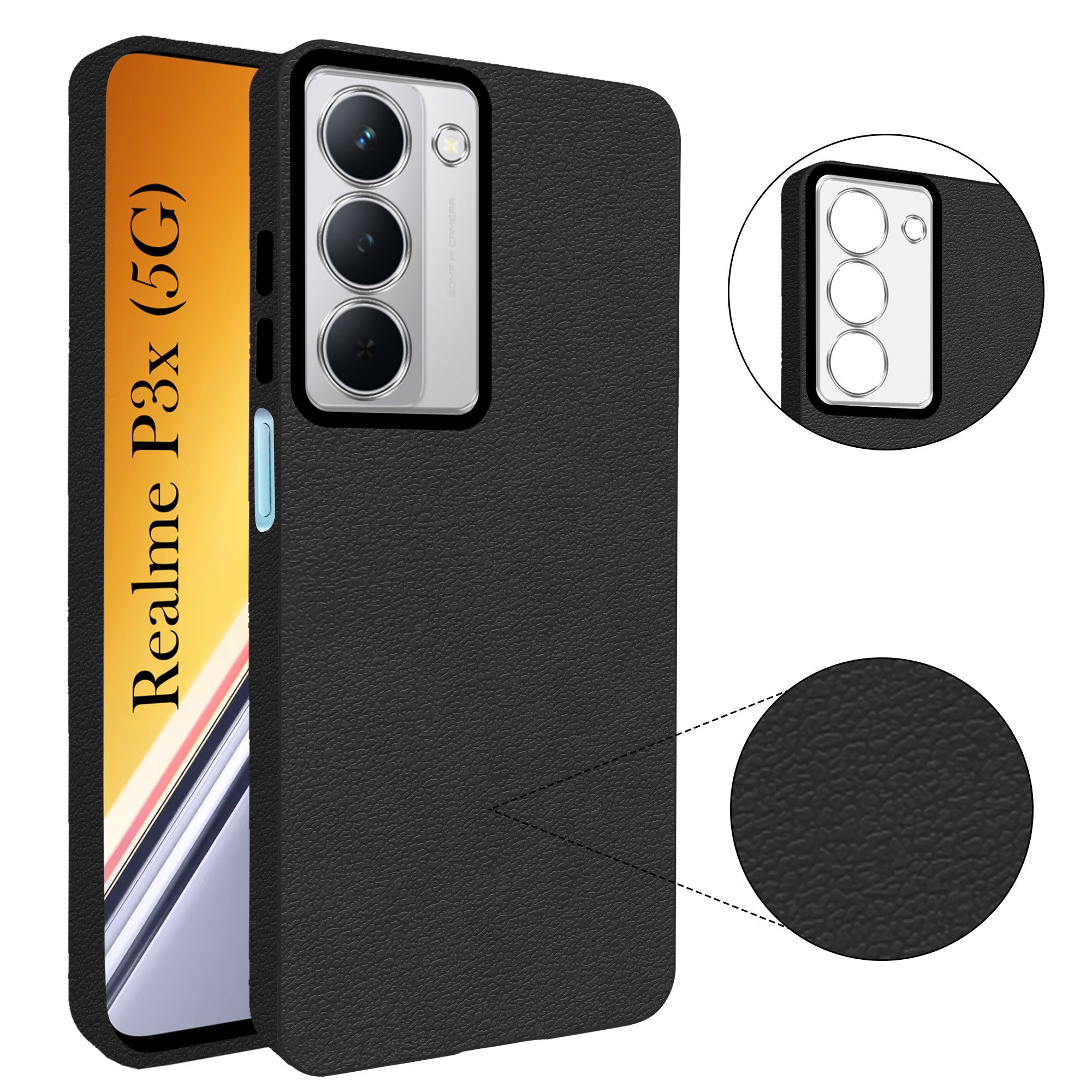 For Realme P3x Back Cover Case (Glass Like Camera Protection | Leather Feel | Minimalist Professional Grip)