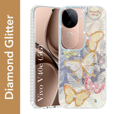 For Vivo V40e Back Cover Case (Luxury Floral Glitter Cute Butterfly | Diamond Studded Camera Bump | Girls & Women Design)