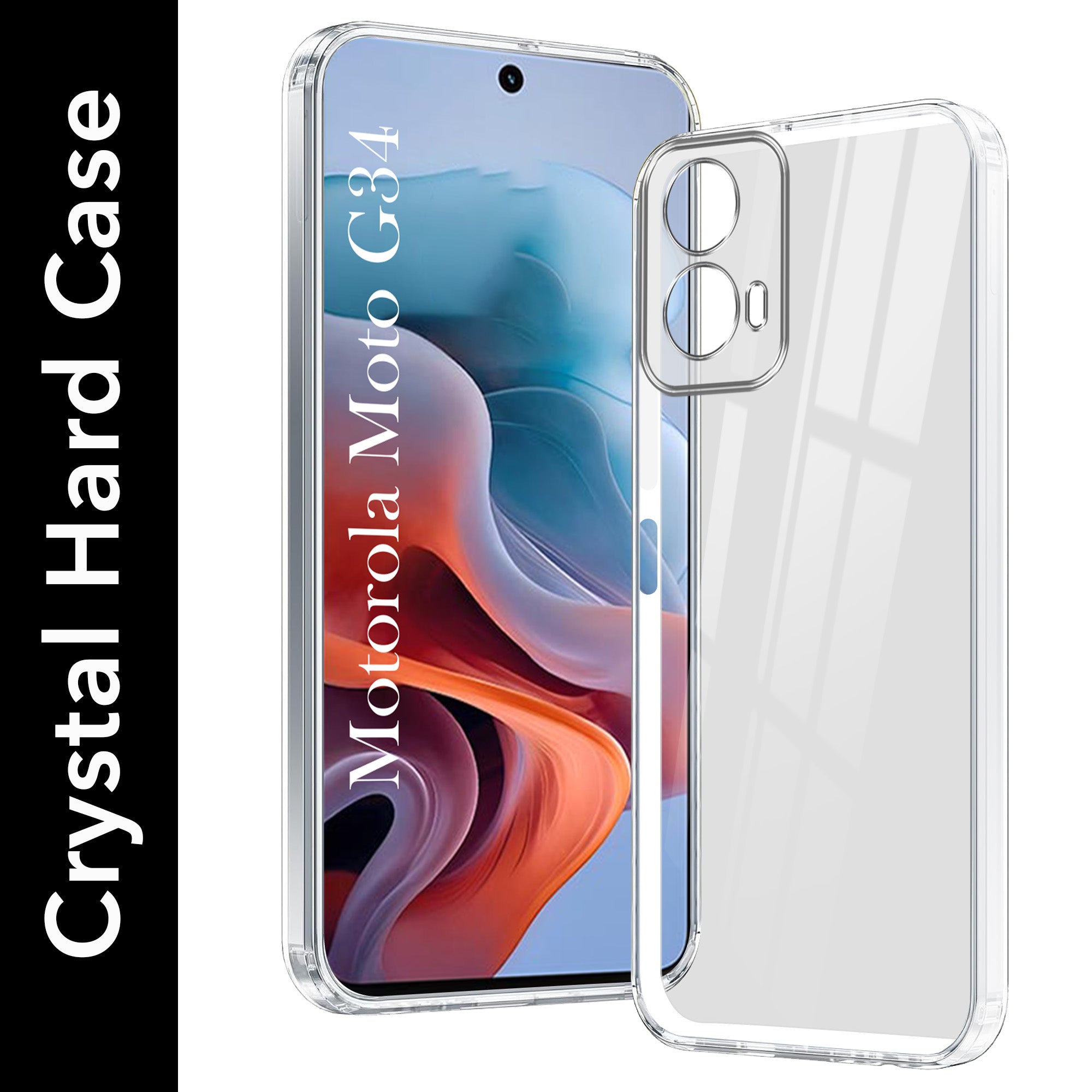 For Motorola Moto G34 5G Back Cover Case (Hybrid Crystal Panel with Side Soft PU | Camera Protection | HD Clear Shockproof)
