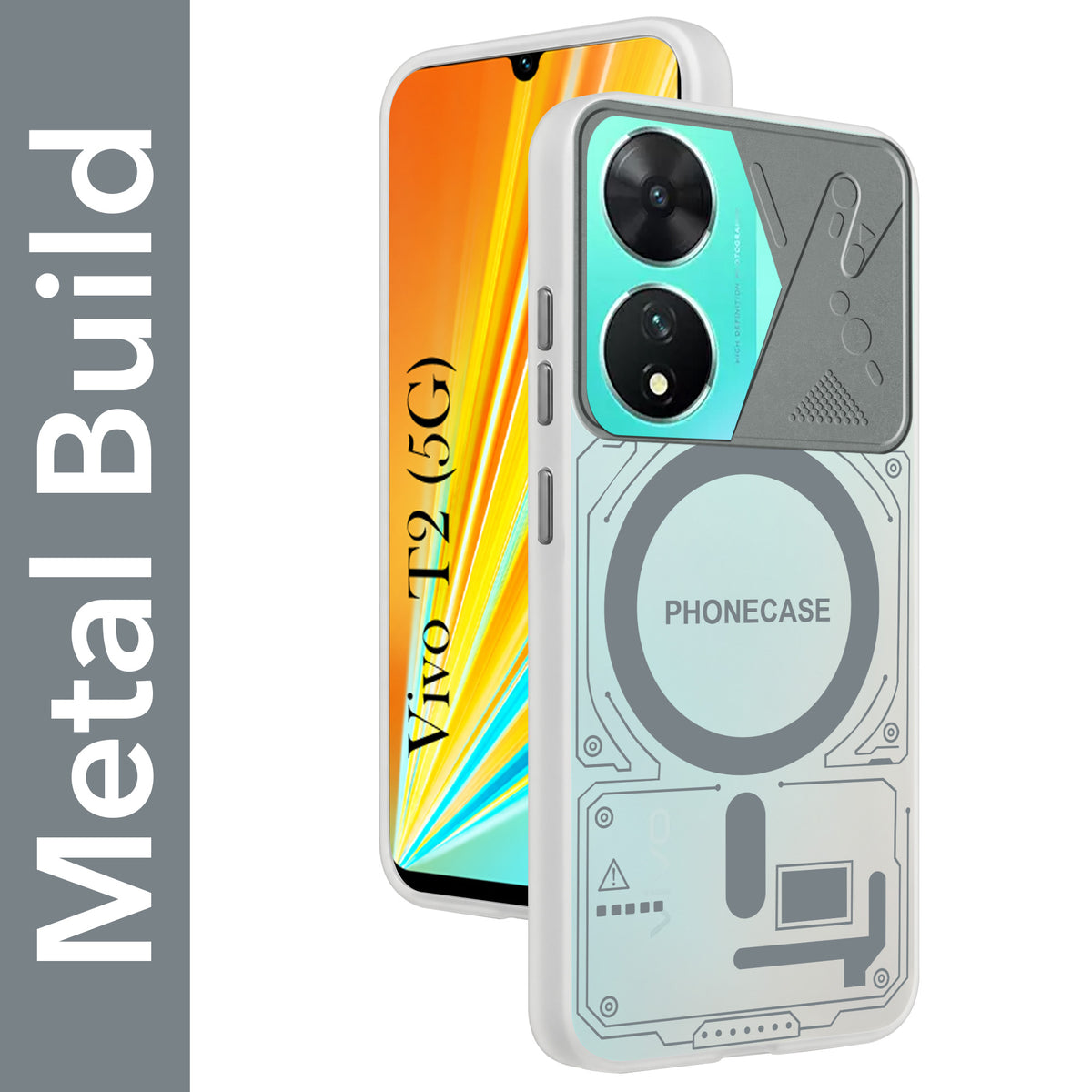 For Vivo T2 Metallic Back Cover Case (Metallic Camera Protection & Buttons | Translucent Milky Shade | Hard Polycarbonate)