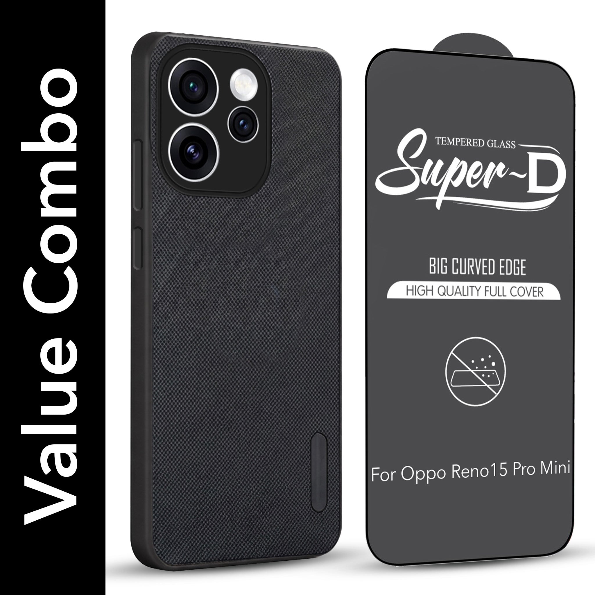 For Oppo Reno15 Pro Mini 5G | Oppo Reno 15 Pro Mini 5G Combo (Textured Grip Design | Micro-Fiber Cloth Inside | Oleophobic Coating Screen Glass)