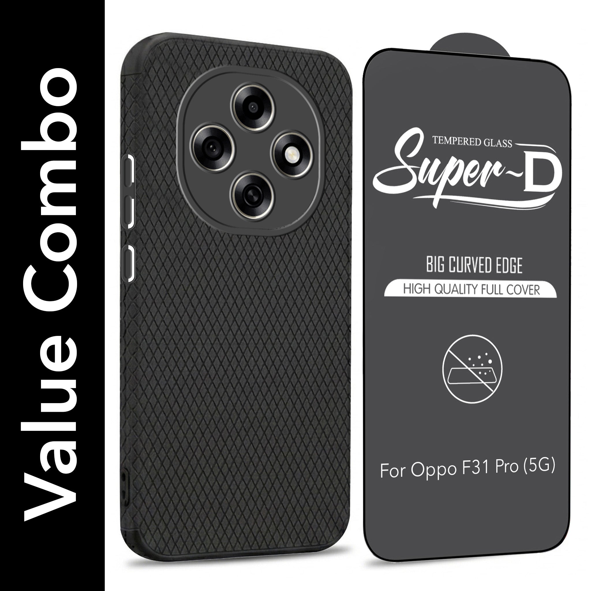 For Oppo F31 Pro Combo with Back Cover and 9H Tempered Glass (Liquid Silicone | Camera Protection | Oleophobic Coating Screen Glass)