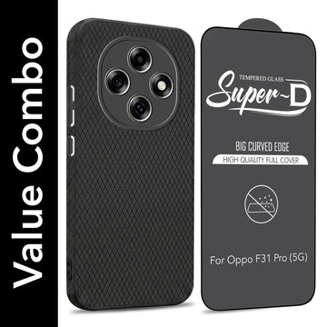 For Oppo F31 Pro Combo with Back Cover and 9H Tempered Glass (Liquid Silicone | Camera Protection | Oleophobic Coating Screen Glass)
